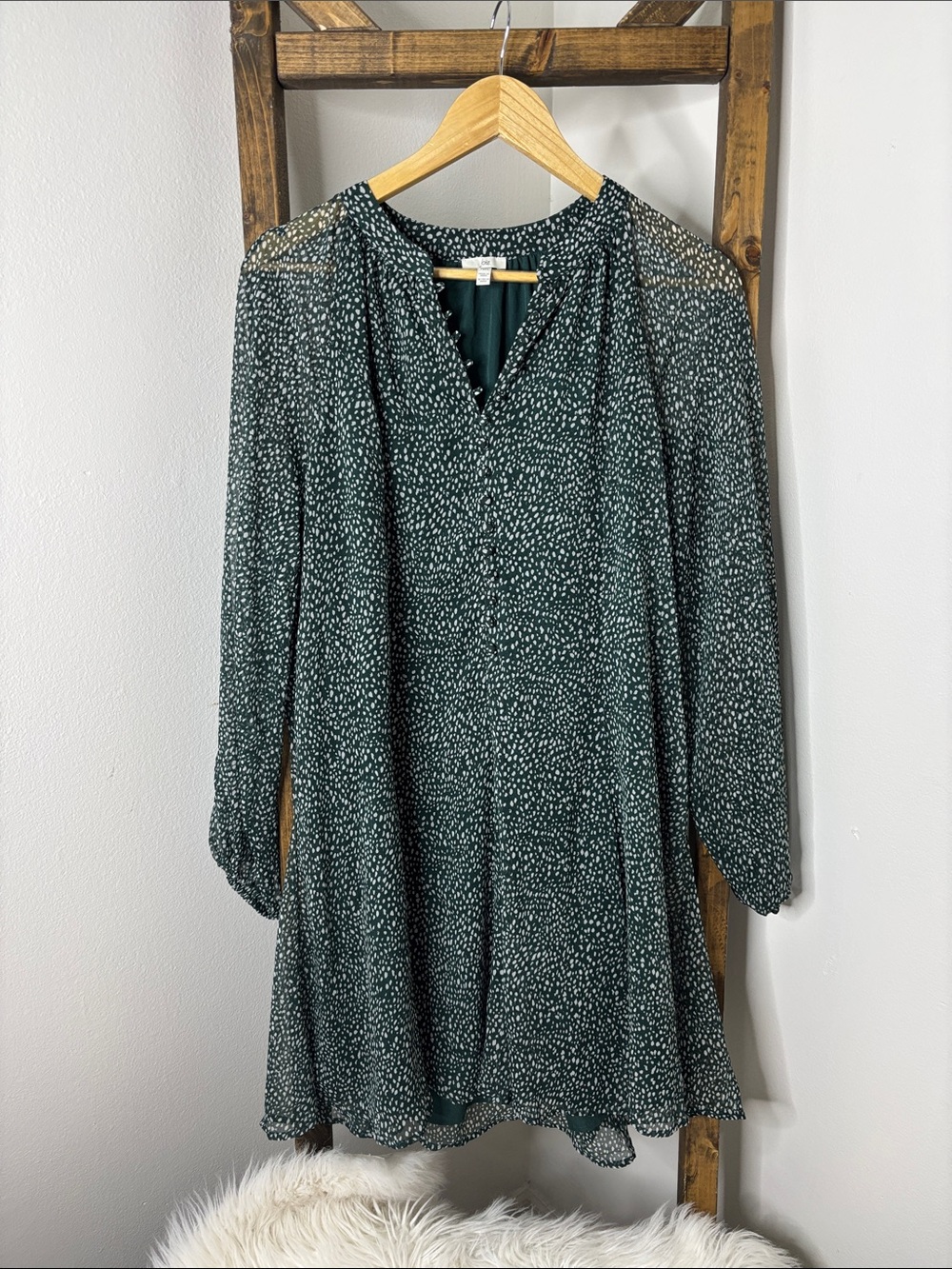 Joie Teal Green Printed Long-Sleeve Shift Dress Size M